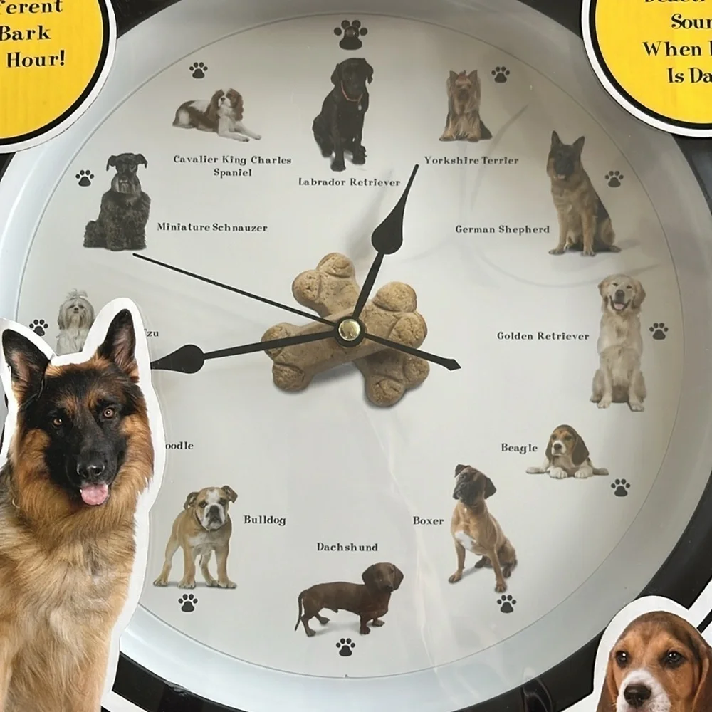 Brand New Barking Dog Clock Different Dog Bark Every Hour Popular Breeds Round